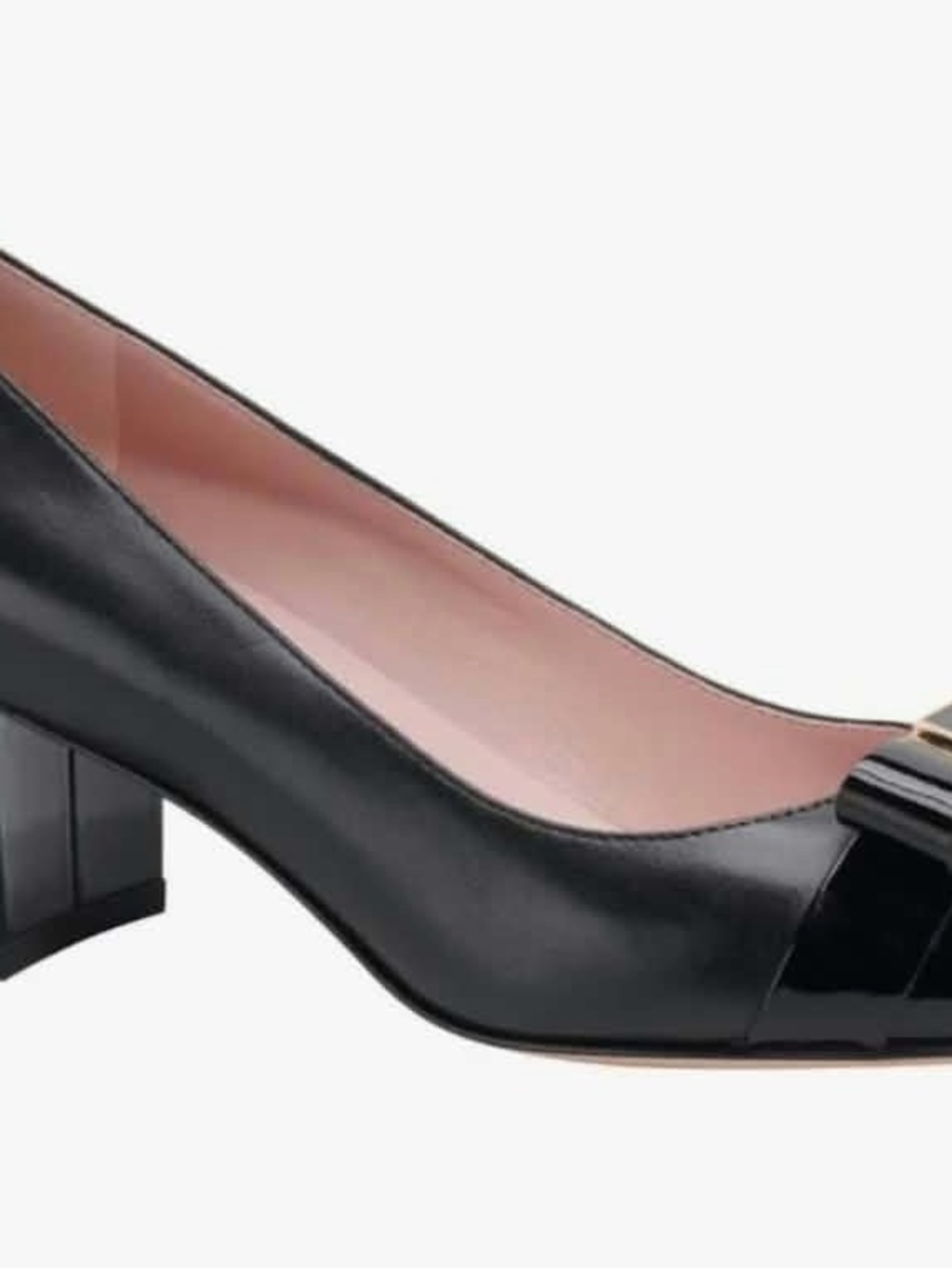kate spade Black Leather Low Block Heel Pump with Bow Accent